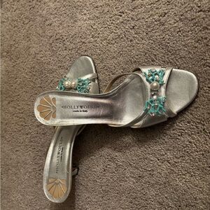 Hollywould Silver Heels with Pearl and Turquoise Accents